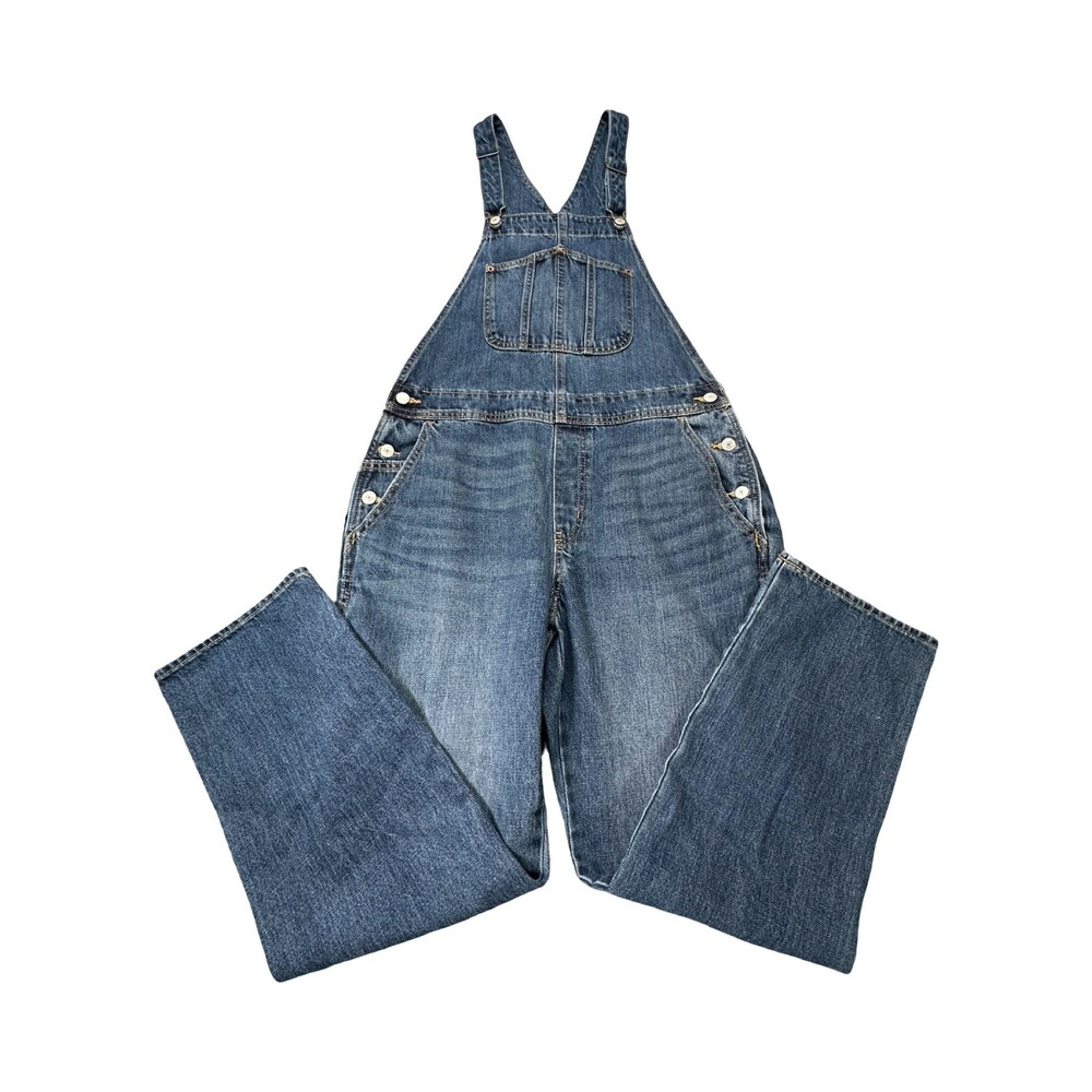 Old Navy Overalls Womens 12 36x28 Medium Wash Wide Leg Cotton Denim Western